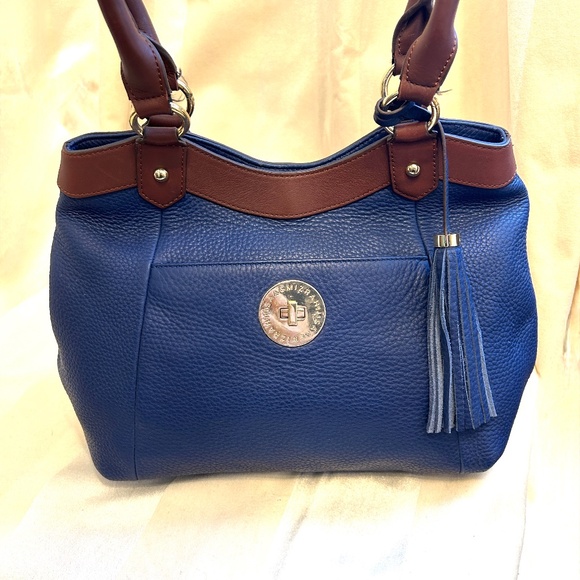 😍🌻- Isaac Mizrahi Genuine Leather Shoulder Bag Purse Bag Navy Prussian Indig… - Picture 5 of 11